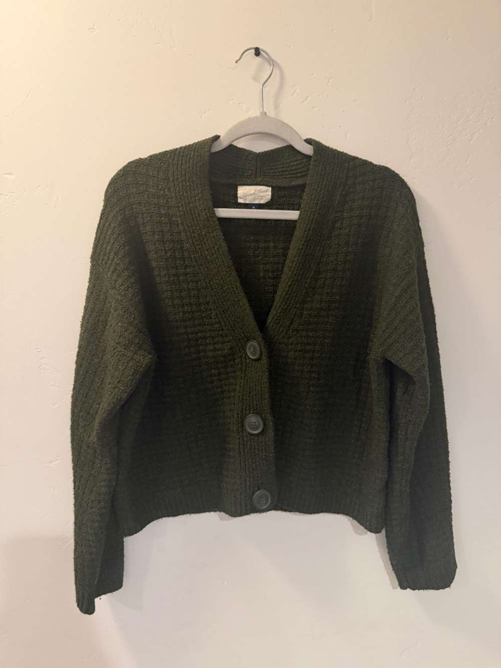 Women’s Universal Thread Olive Green Waffle Knit Button Cardigan size M